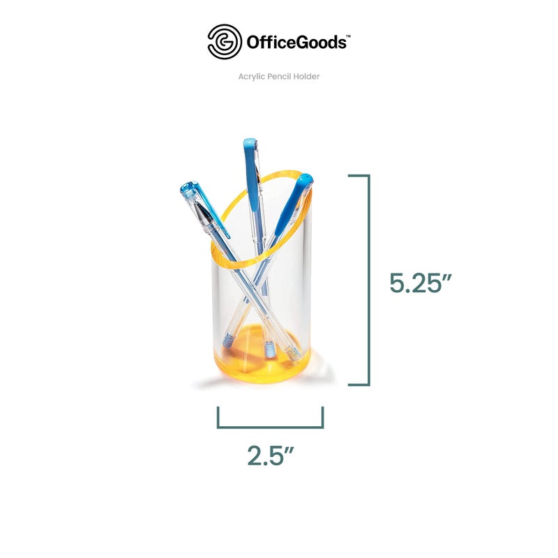 OfficeGoods Acrylic Pen & Pencil Holder - Modern Cylinder Design - Beautiful Desk Organizer for Home or Office - Contrasting Base & Rim - 5.25â€ H x 2.5â€ W - Neon Tangerine - Image 4